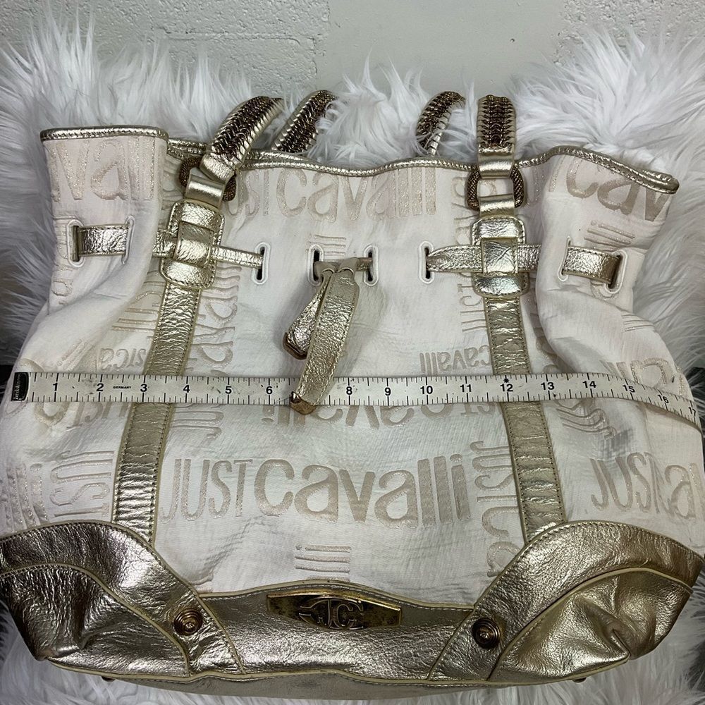 Roberto Cavalier Just Cavali Vintage Metallic Logo Tote Shoulder Bag - Picture 10 of 14